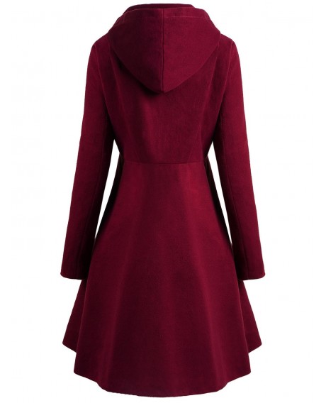 Plus Size Buttoned Long Coat - Red Wine 1x