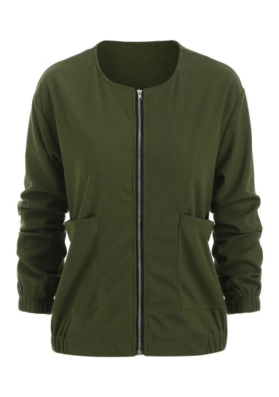 Plus Size Front Pockets Jacket - Army Green 2x