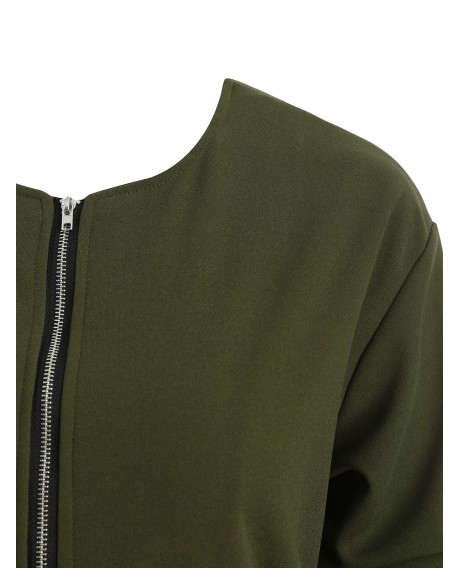 Plus Size Front Pockets Jacket - Army Green 2x