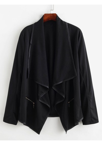 Plus Size Draped Open Front Jacket - Black 3x