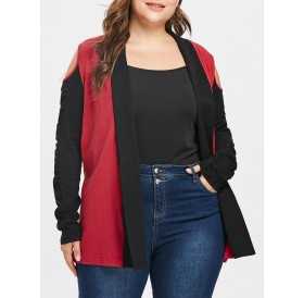 Plus Size Casual Two Tone Jacket - Red 1x