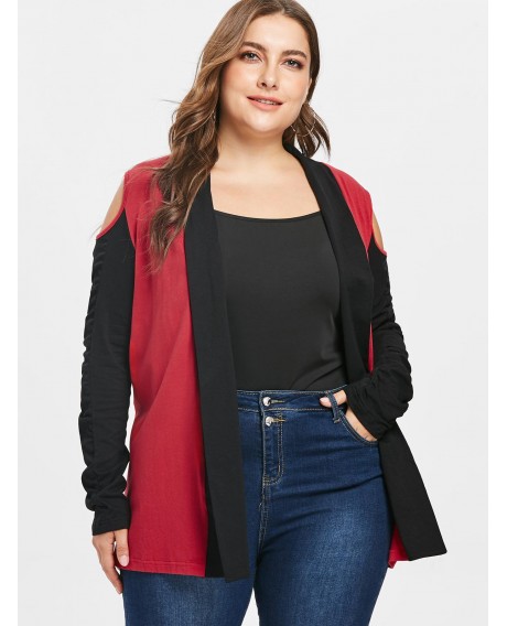 Plus Size Casual Two Tone Jacket - Red 1x