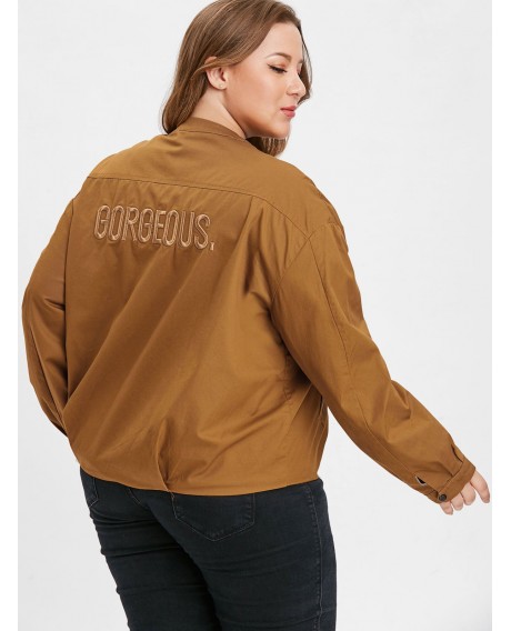 Plus Size Drop Shoulder Front Pockets Jacket - Caramel L