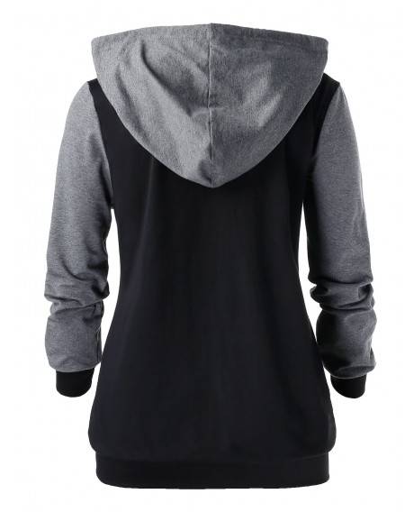 Plus Size Colorblock Hooded Tunic Jacket - Black L