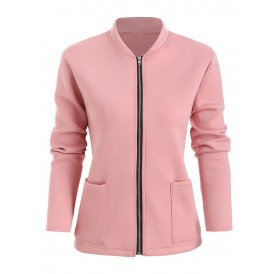 Plus Size Pockets Zip Fly Jacket - Pink 2x