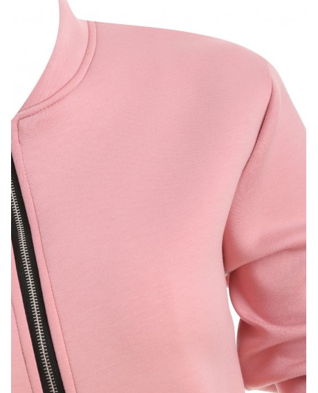 Plus Size Pockets Zip Fly Jacket - Pink 2x