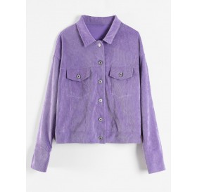 Corduroy Plus Size Pocket Jacket - Purple 1x