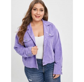 Corduroy Plus Size Pocket Jacket - Purple 1x