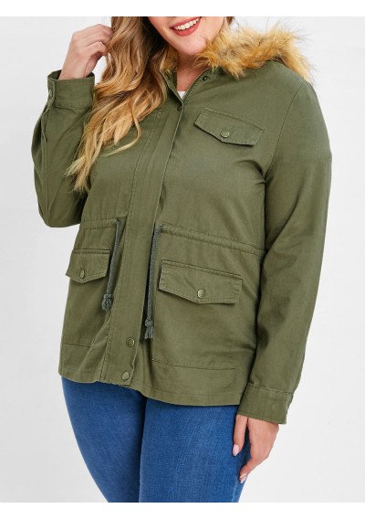 Button Up Parka Jacket - Army Green 1x