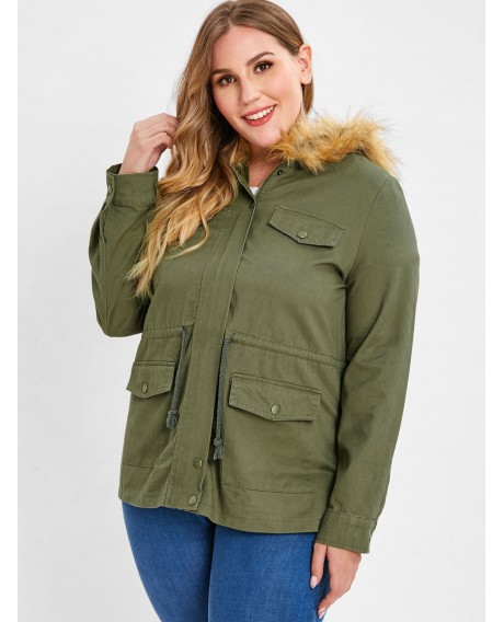 Button Up Parka Jacket - Army Green 1x