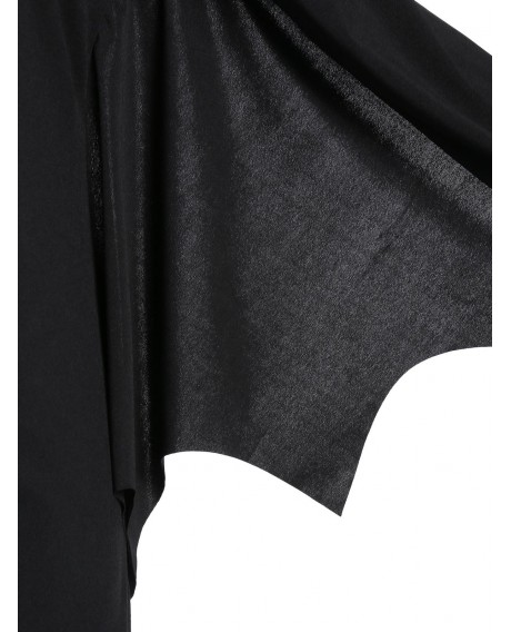 Plus Size Batwing Sleeve Printed Tunic Hoodie - Black L