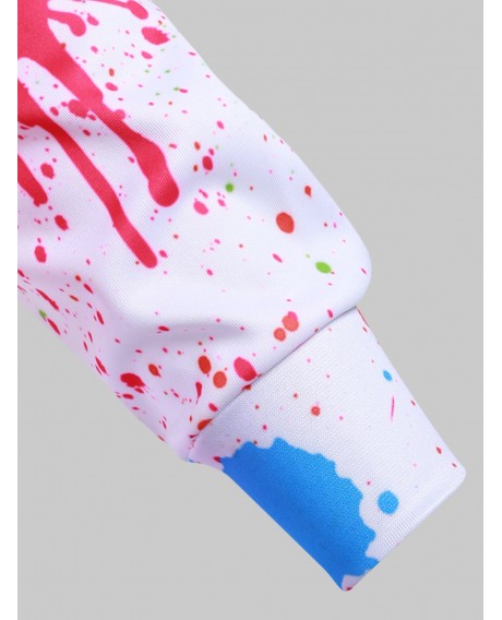 Rainbow Paint Splatter Front Pocket Drawstring Plus Size Hoodie - White 2x