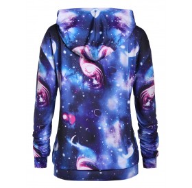 Plus Size Long Sleeve Galaxy Print Tunic Hoodie -  L
