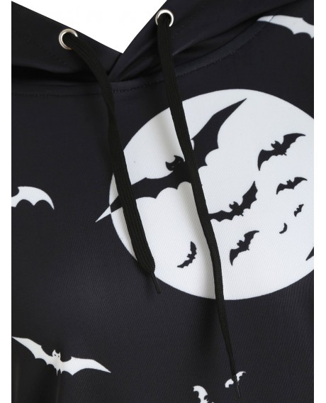 Pumpkin Bat Print Front Pocket Halloween Plus Size Hoodie - Night L
