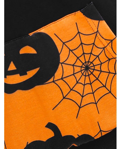 Cobwebs Pumpkin Front Pocket Halloween Plus Size Hoodie - Black L