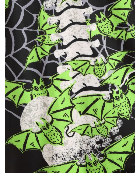 Plus Size Halloween Neon Bat Skeleton Print Pullover Hoodie - Black L
