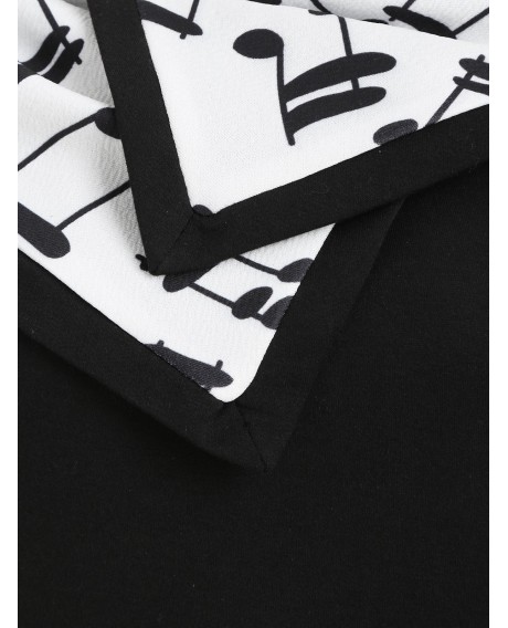 Plus Size Cowl Neck Musical Notes Print Sweatshirt - Black L