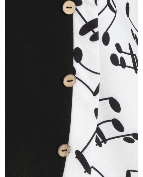 Plus Size Cowl Neck Musical Notes Print Sweatshirt - Black L