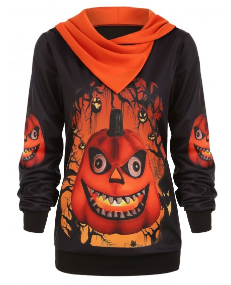 Plus Size 3D Pumpkin Print Convertible Halloween Hoodie - Pumpkin Orange L