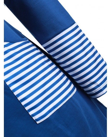 Striped Panel Cowl Neck Plus Size Longline Sweatshirt - Slate Blue 2x