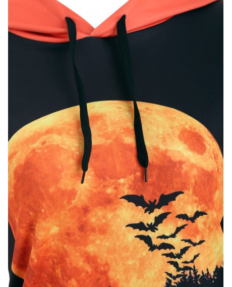 Plus Size Drawstring 3D Printed Halloween Hoodie - Pumpkin Orange L