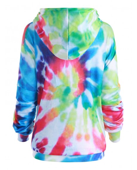 Rainbow Spiral Tie Dye Print Plus Size Hoodie -  L