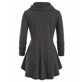 Plus Size Lace Up Cowl Neck Sweatshirt - Carbon Gray L