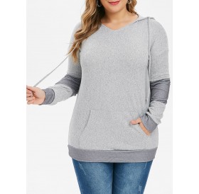 Front Pocket Knit Plus Size Hoodie - Gray M