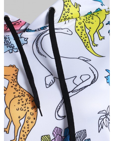 Dinosaurs Print Drawstring Front Pocket Plus Size Hoodie - Multi-a L