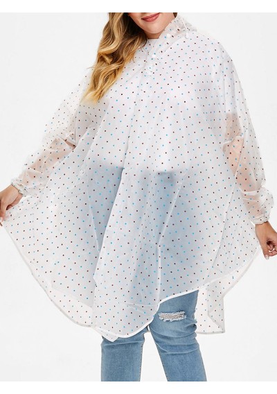 Plus Size Contrast Trim Polka Dot Raincoat - Multi-b One Size