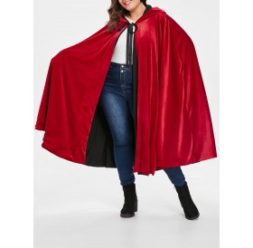 Plus Size Hooded Cape Coat - Lava Red One Size
