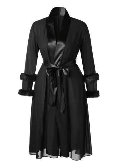 Plus Size Belted Longline Wrap Coat - Black L