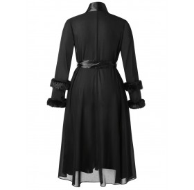 Plus Size Belted Longline Wrap Coat - Black L