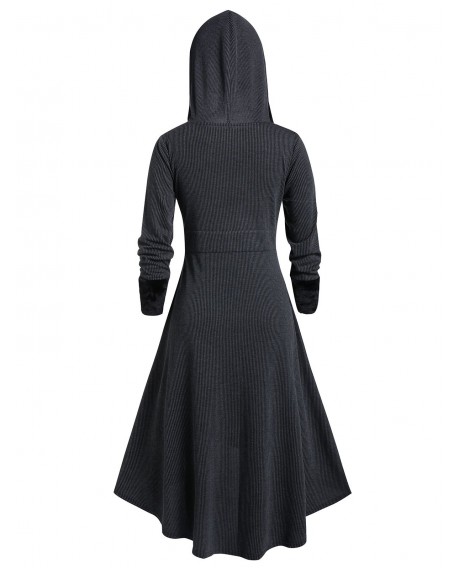 Plus Size Hooded Gothic Long Coat - Black 1x