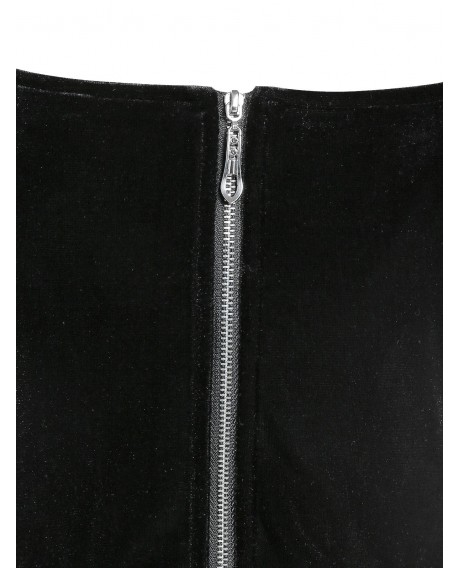 Plus Size High Low Bell Sleeve Peplum Velvet Coat - Black 1x