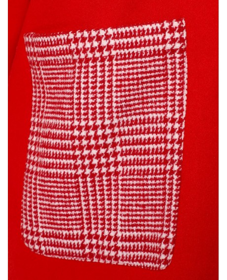 Plus Size Plaid Pockets Christmas Coat - Red 2x