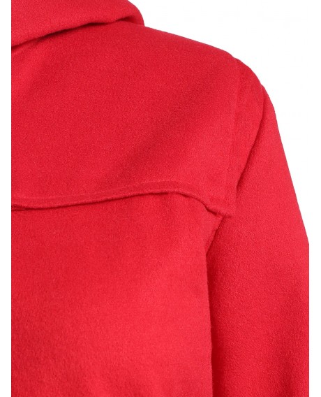 Plus Size Asymmetric Button Fly Hooded Coat - Red 2x