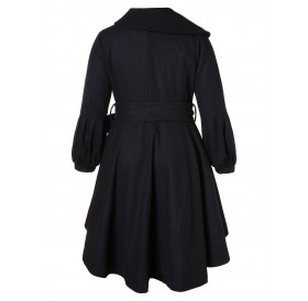 Plus Size Belted High Low Coat - Black 2x