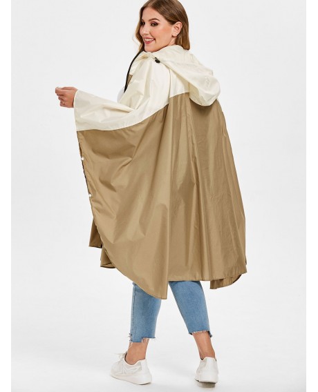 Plus Size Two Tone Zip Up Raincoat - Khaki One Size