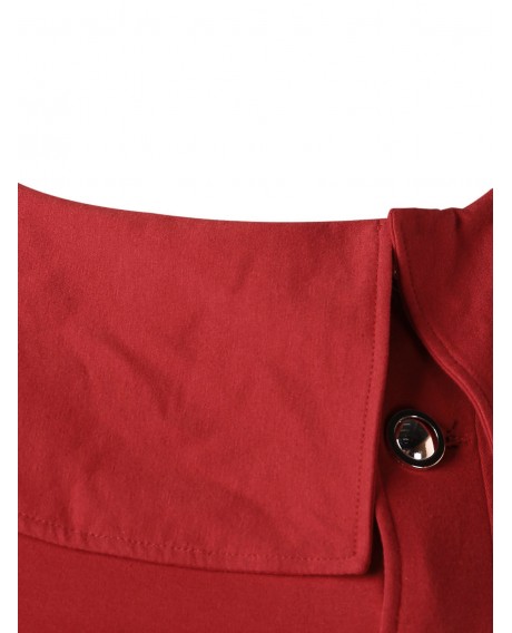 Plus Size Button Detail High Low Coat - Red 2x