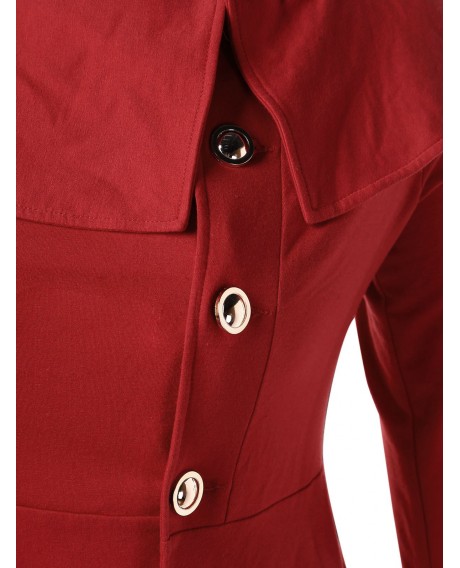 Plus Size Button Detail High Low Coat - Red 2x
