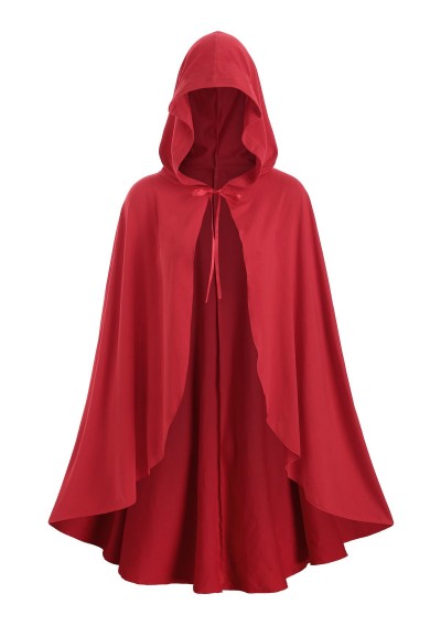 Christmas Hooded Tie Front Plus Size Cape Coat - Red L
