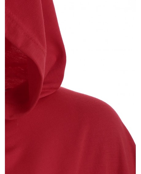 Christmas Hooded Tie Front Plus Size Cape Coat - Red L