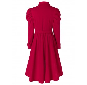 Plus Size Button Up High Low Skirted Coat - Red Wine 2x
