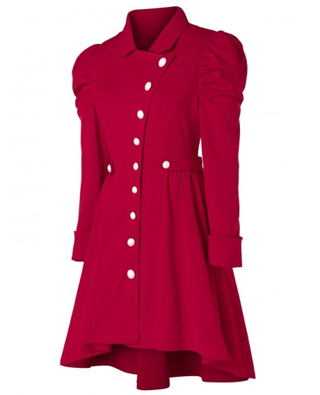 Plus Size Button Up High Low Skirted Coat - Red Wine 2x