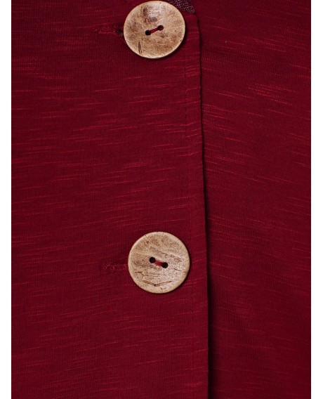 Plus Size Contrast Trim Button Up Asymmetrical Coat - Firebrick L