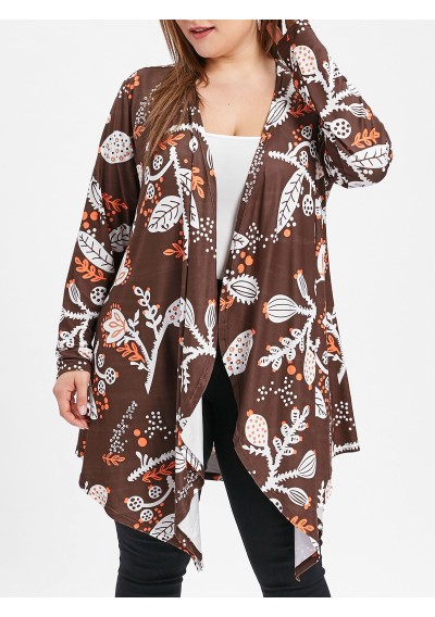 Plus Size Open Front Printed Coat - Brown 2x