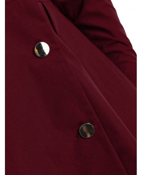 Plus Size Asymmetric Contrast Hooded Skirted Coat - Red Wine L