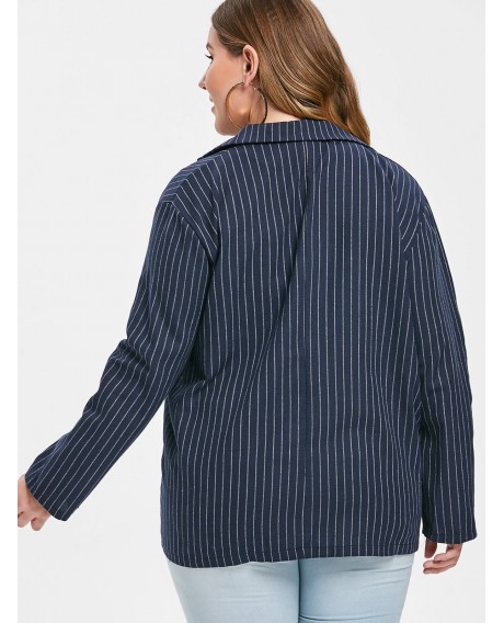 Plus Size Front Pockets Striped Blazer - Midnight Blue 1x