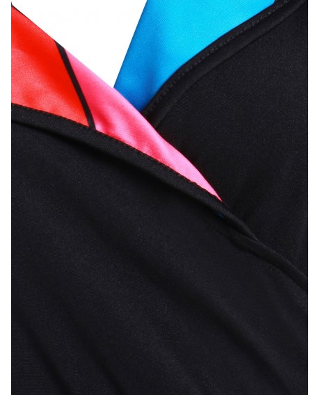 Plus Size Hooded Rainbow Striped Coat - Black L
